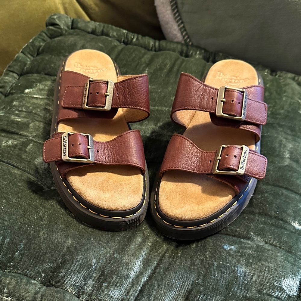 Dr. Martens Burgundy Leather Buckle Sandals